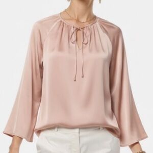 Jason Wu Satin Tie Front Blouse Blush Pink Long Sleeve SMALL flowy silky NWT